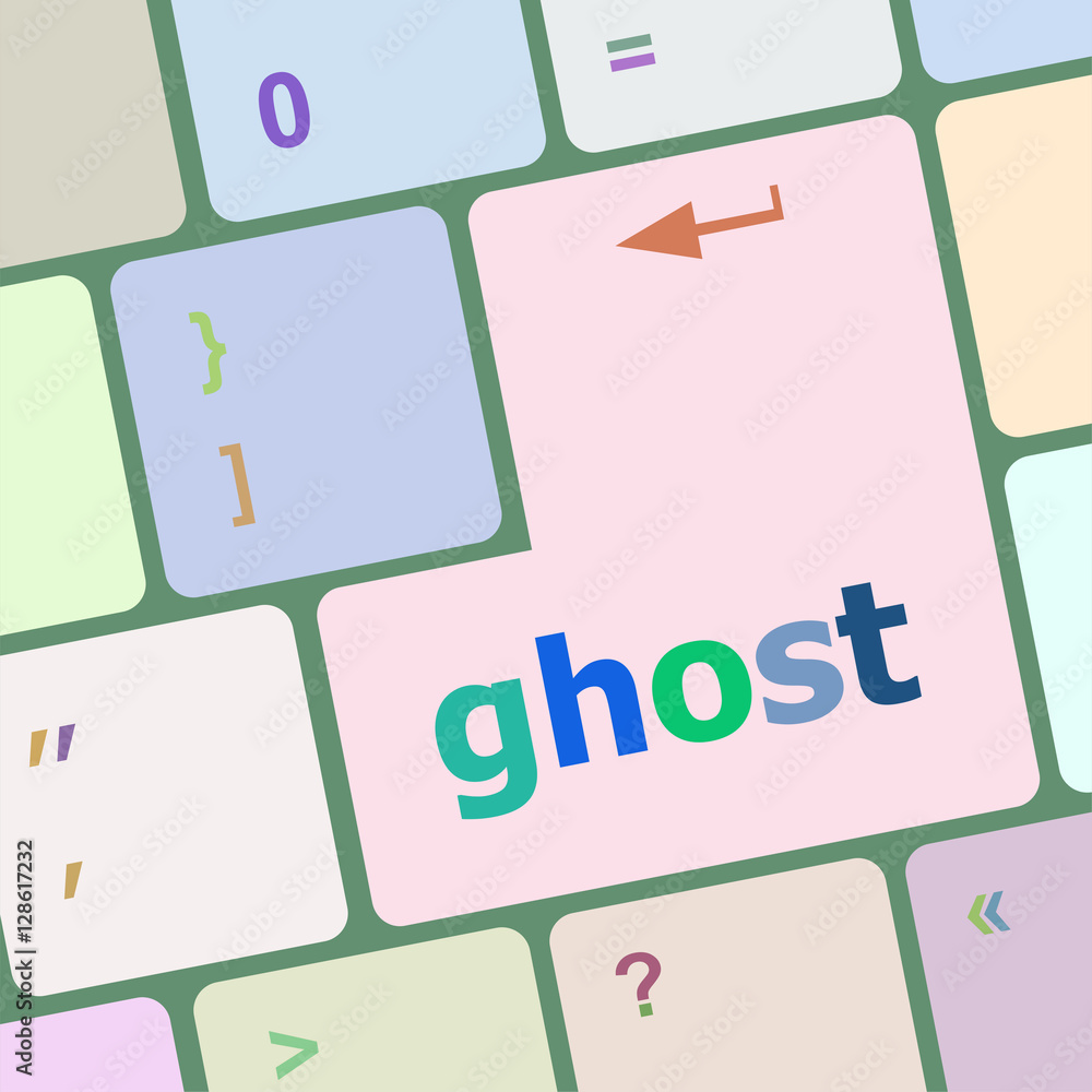 Poster ghost word on keyboard key, notebook computer button