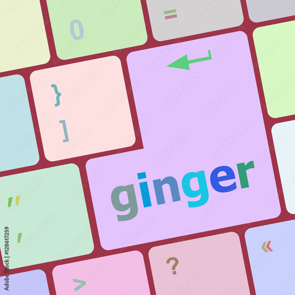 Poster ginger word on keyboard key, notebook computer button