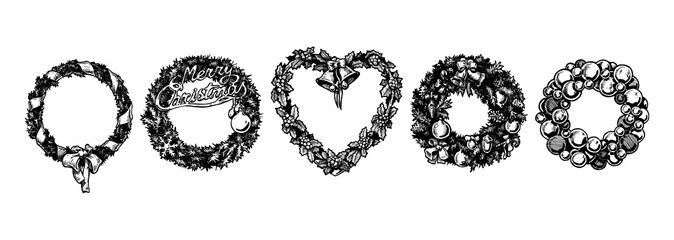 Christmas hand drawn wreath set
