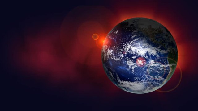 Orbiting earth on red background