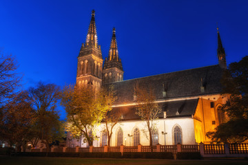 Fototapeta na wymiar Church of St. Peter and St. Paul at night, Vysehrad, Prague, Czech Republic