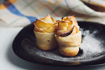 Delicious and beautiful apple rose puff pastries