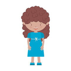 wavy hair girl with blue dress vector illustration