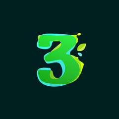 Number three logo with green watercolor splashes.