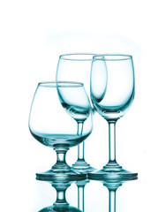 Shot of wine glasses on white isolated.