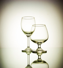 Shot of crystal wine glasses,retro style.