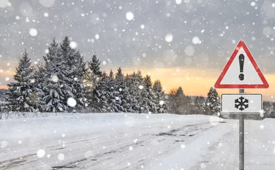 Fotobehang winter road sign snow © scharfsinn86