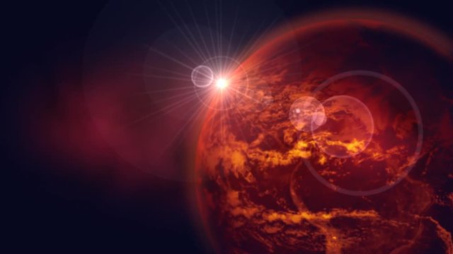 Rotating red earth with lens flare effect