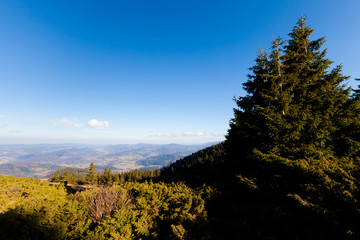 Beautiful autumn Beskidy mountains landscape