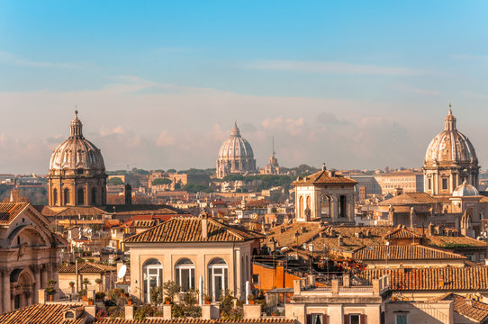 The Skyline of Rome with the Dome of the St. Peter's Basilica