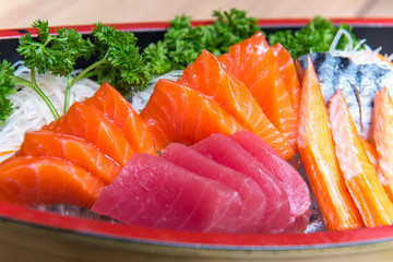 salmon sashimi set in Japanese restaurant, Japanese Food