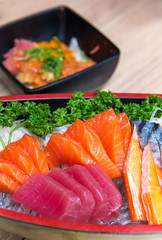 salmon sashimi set in Japanese restaurant, Japanese Food