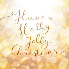 have a holly jolly christmas, vector lettering, handwritten text on background with lights