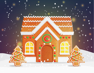 Gingerbread house Christmas night scene