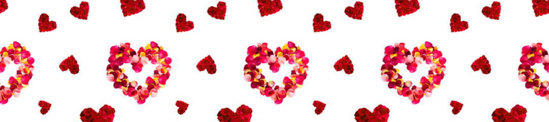 panorama repeating patterns of red hearts rose petals  for Valen