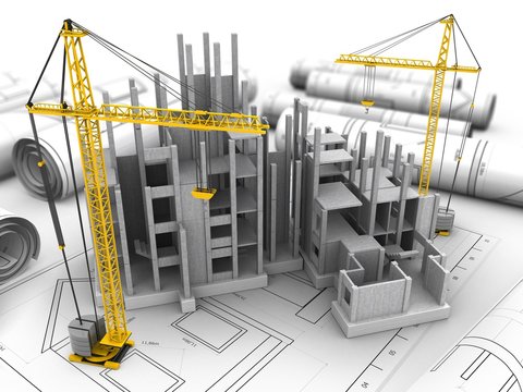 3d illustration of  over drawings background with crane