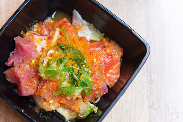 Mixed salmon sashimi set with spicy, Japanese Food
