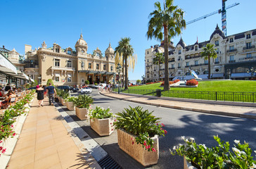 Monaco, Monte-Carlo, 8 August 2016: Casino Monte-Carlo, casino Royal, tourists, expensive cars,...
