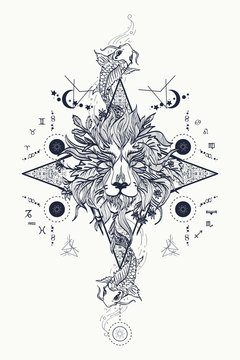 Mystic lion and carp, medieval astrological symbols