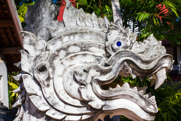 Fototapeta premium Thai north culture old white head lion close up