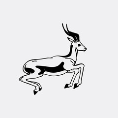 Hand-drawn pencil graphics, antelope, roe. Engraving, stencil style. 