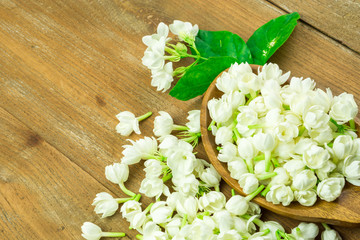 jasmine on wood table background with good smell