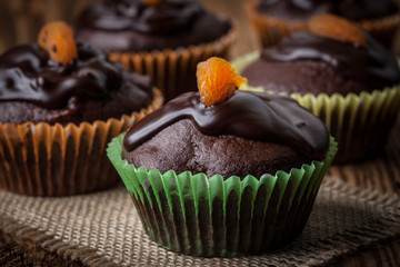 Freshly baked chocolate muffins.