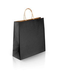 black paper kraft shopping bag isolated on white background