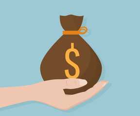 Hand with Money Bag Vector