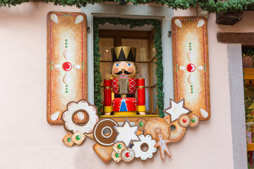 STRASBOURG DECEMBER 29 2015: Soldier nutcracker statue on the toy shop
