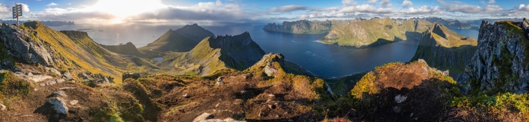 Naklejka na ściany i meble Panoramic View from Husfjellet Mountain on Senja Island, Norway