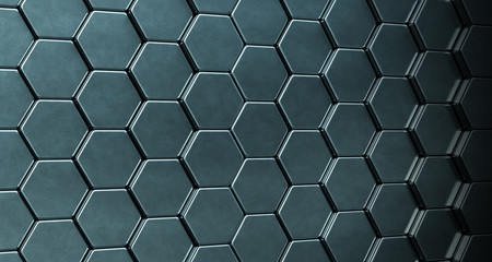 Wall of worn hexagons. Illustration for background. 3d rendering