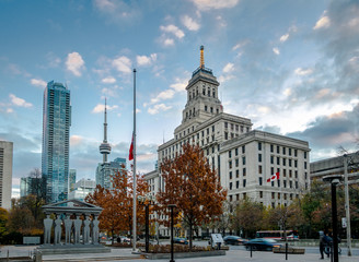 Buildings in Downtown Toronto with CN Tower and Autumn vegetation - Toronto, Ontario, Canada © diegograndi