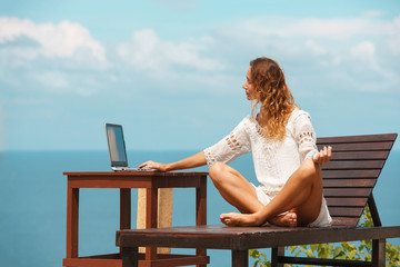 Beautiful Business Woman Working Online On Laptop Computer