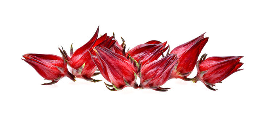 Hibiscus sabdariffa or roselle fruits on white background