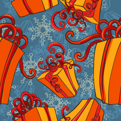 Gift boxes, vector image seamless background