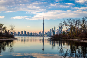 Fototapeta na wymiar Toronto Skyline view from Toronto Islands - Toronto, Ontario, Canada