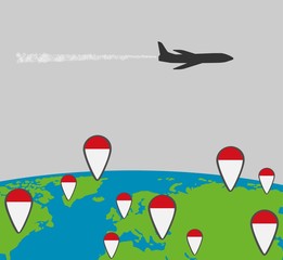 silhouette of passenger plane in sky and pointers