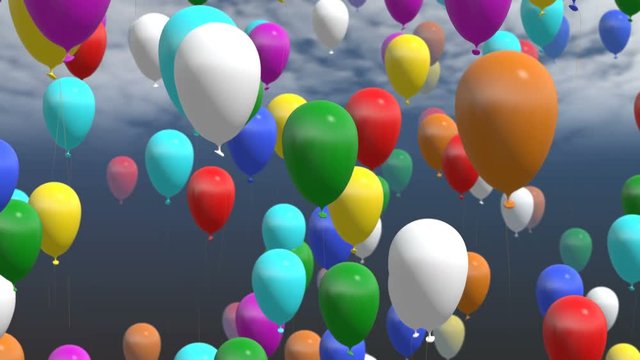 Seamless looping animation of ascending colorful balloons including alpha matte