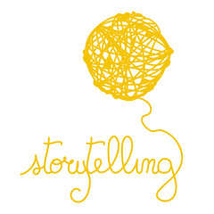 Story-telling concept image: a yellow bundle shaping storytelling lettering. Vector image on withe background.