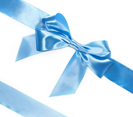 Blue gift bow with diagonal ribbons