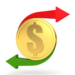 Obraz premium 3d gold coin with the arrows