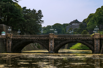 Fototapeta na wymiar Seimon Ishibashi stone bridge of main gate, Doubled bridge at Tokyo Imperial Palace..