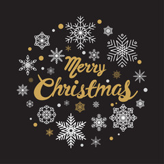 Happy Christmas calligraphy with snowflake for banner, poster, greeting card, party invitation.