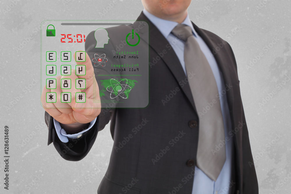 Aufkleber man pressing the security code.