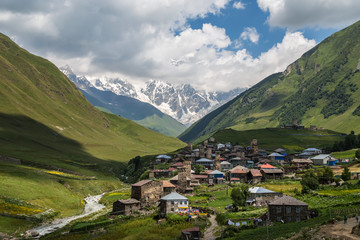 Fototapeta na wymiar View on Mountainous Village of Ushguli