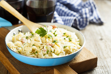 Sauerkraut stew with fresh spaetzle pasta