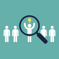 Search for talent with idea. Looking for employees and job, business, human resource. Looking for talent. Search man vector icon. Job search.