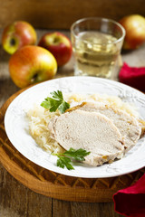 Pork, cooked with white wine and sauerkraut