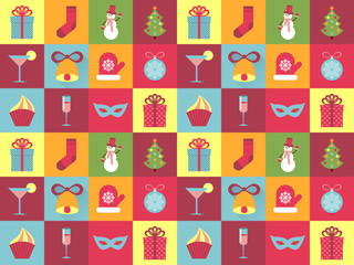 Seamless pattern: Set of Christmas decoration in the style of the flat